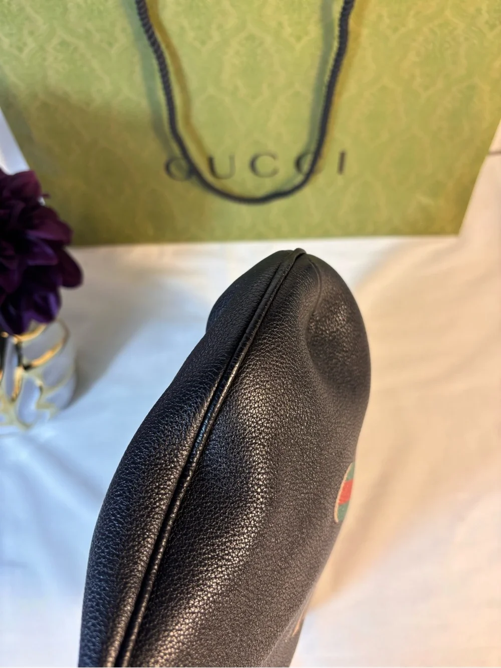 Gucci Black Leather Half Moon Bag